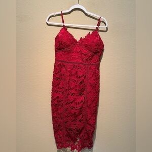 L’Atiste Red Crochet Knee-Length Dress - Medium